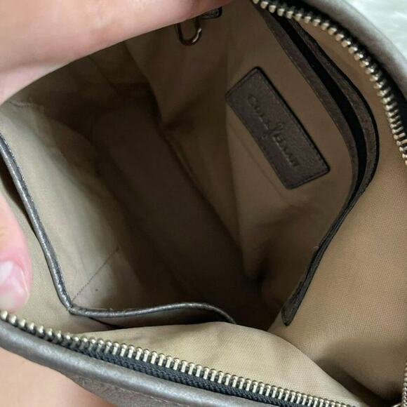 Cole Haan Brushed Silver Leather Distressed Crossbody Hobo Purse - Picture 7 of 10